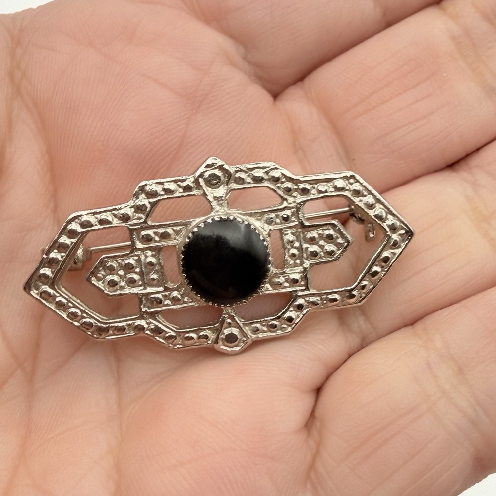 Vendome Black Cabochon Scatter Pin Silver Tone Art Deco Style Brooch